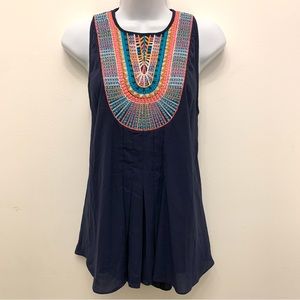 Anthropologie Boho Embroidered Tank Top Sm
